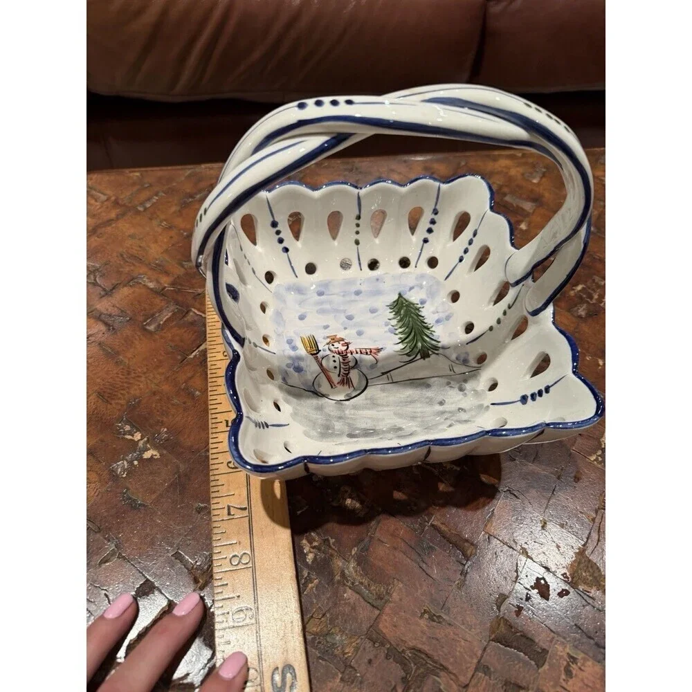 RCCL Portugal Porcelain Hand Painted Square Basket w/ Braided Handle- Christmas